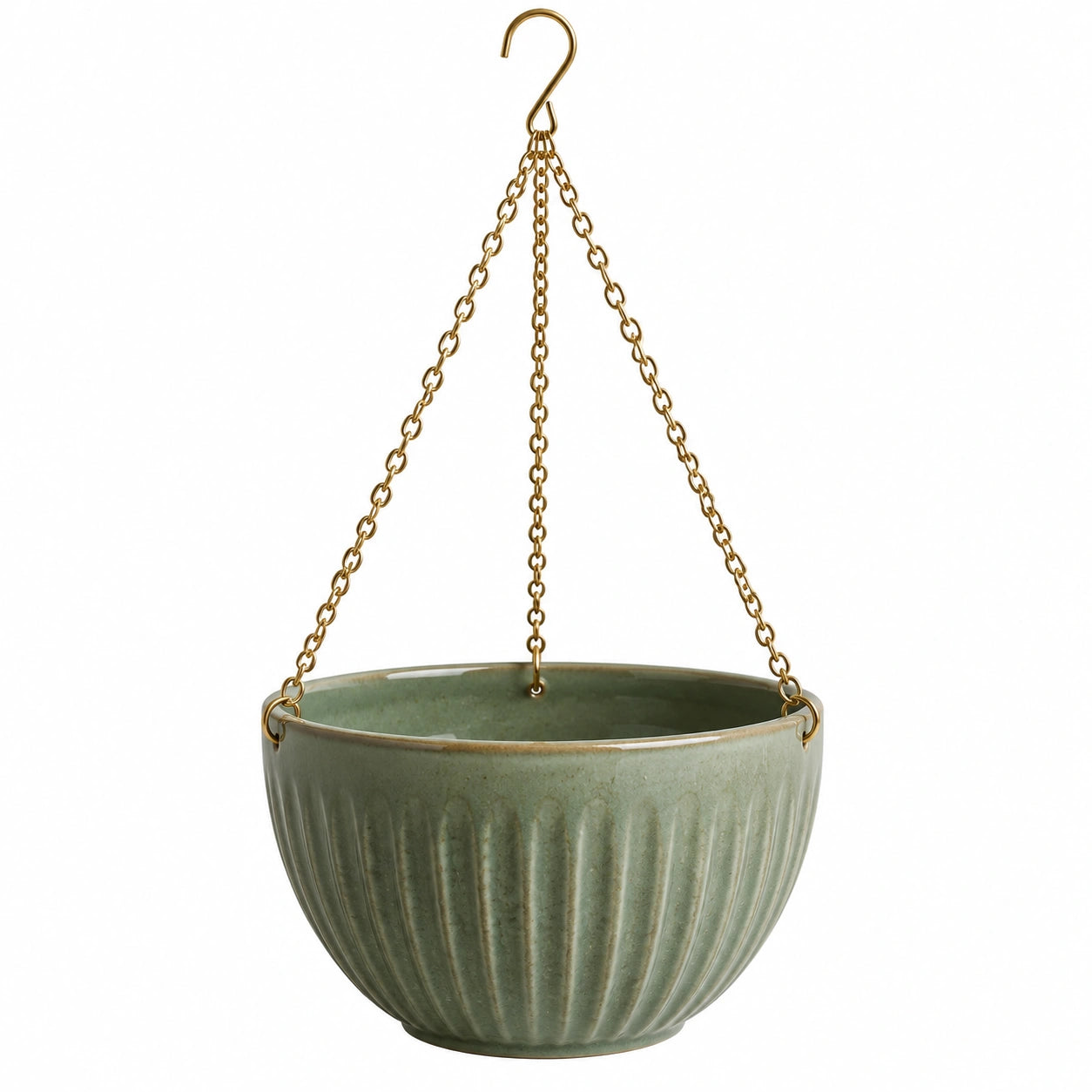 Hängetopf 18 cm Keramik Grün mit Metallkette für Innenräume