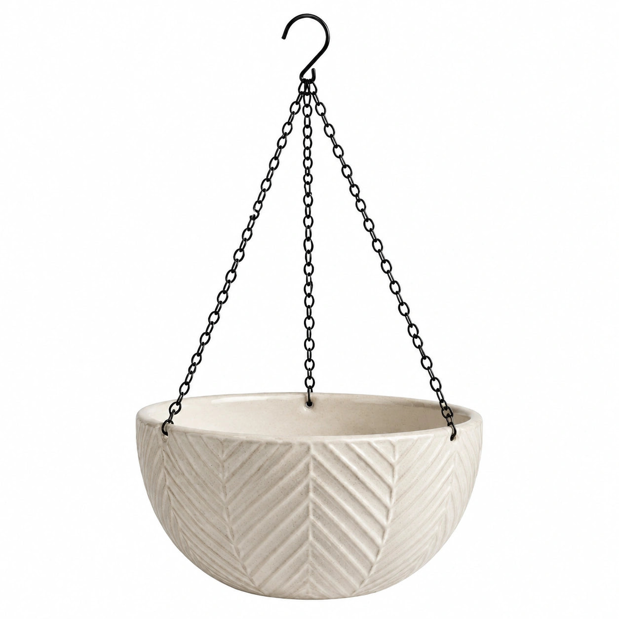 Hängeblumentopf Ø 25 cm Keramik Creme mit Metallketten für Pflanzen