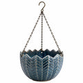 Hängender Blumentopf 25 cm Keramik Blau mit Metallketten für Pflanzen