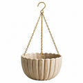 Hängeblumentopf 18 cm Keramik Beige mit Metallkette für Innenräume