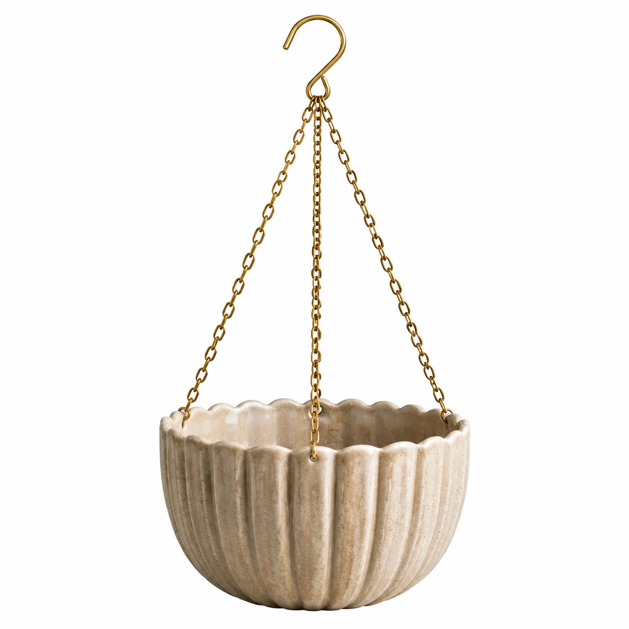 Hängeblumentopf 18 cm Keramik Beige mit Metallkette für Innenräume