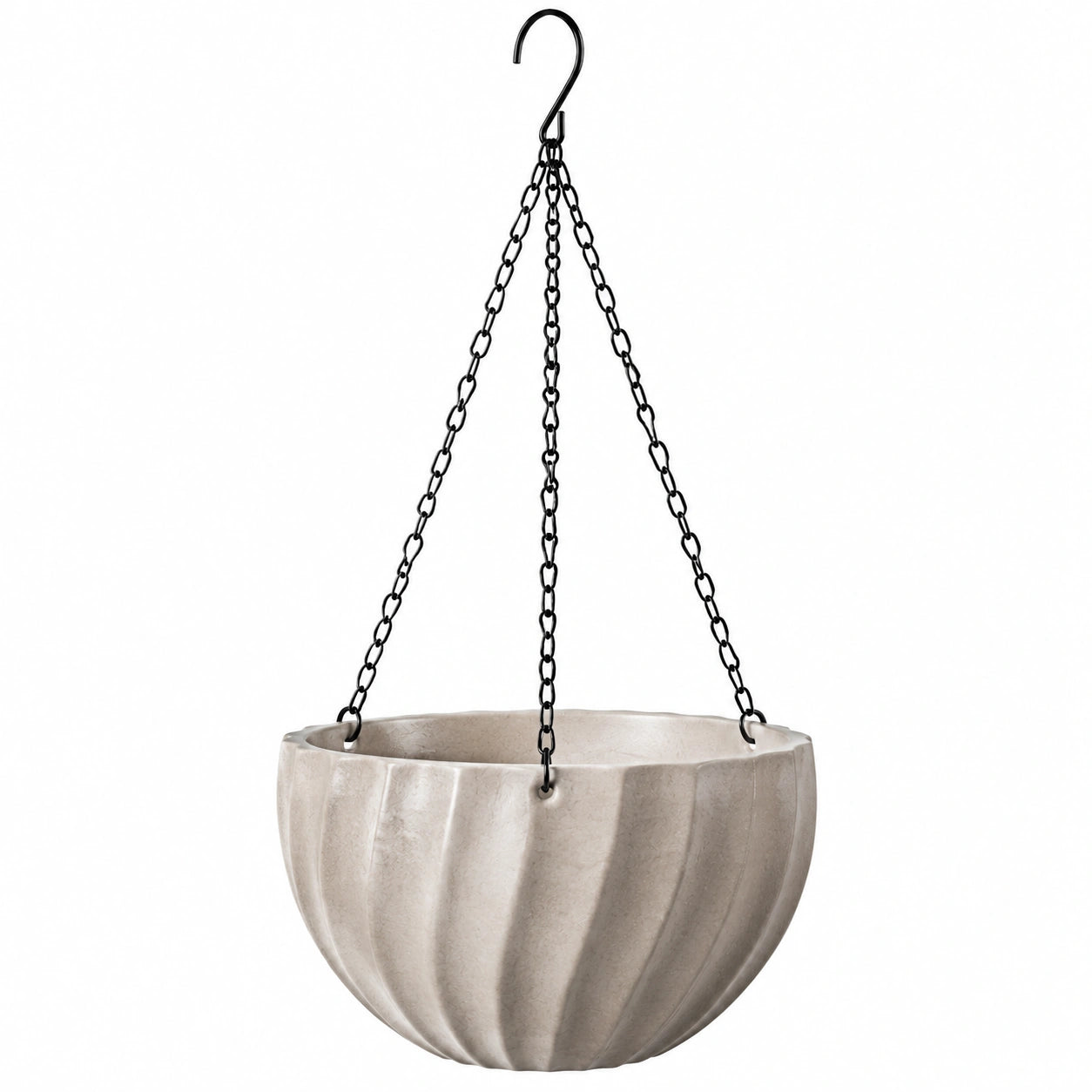 Hängeblumentopf 30 cm Keramik Beige mit Metallketten für Innen und Außen