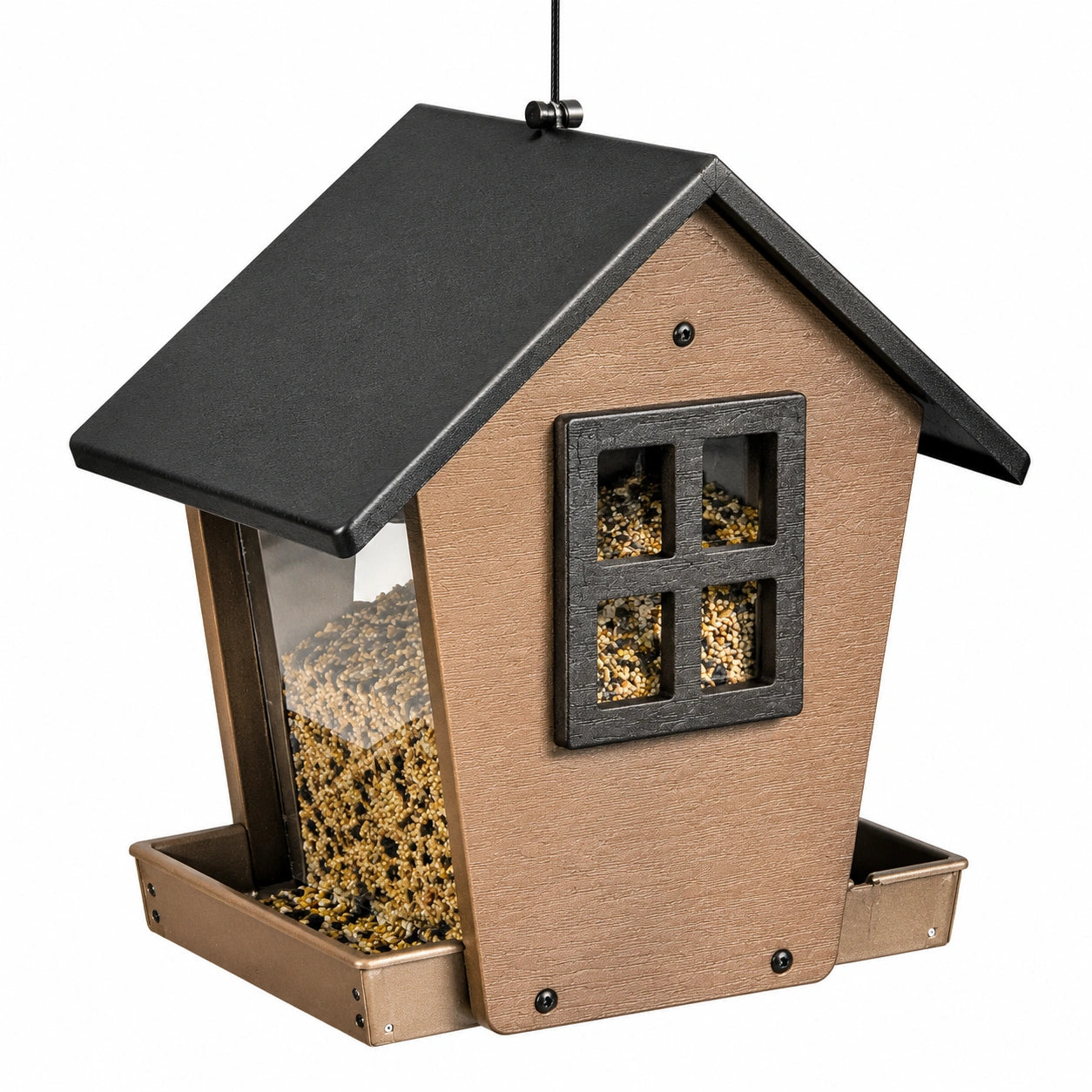 Vogelfutterhaus 25 x 20 x 28 cm aus Kunststoff Braun Schwarz zum Aufhängen