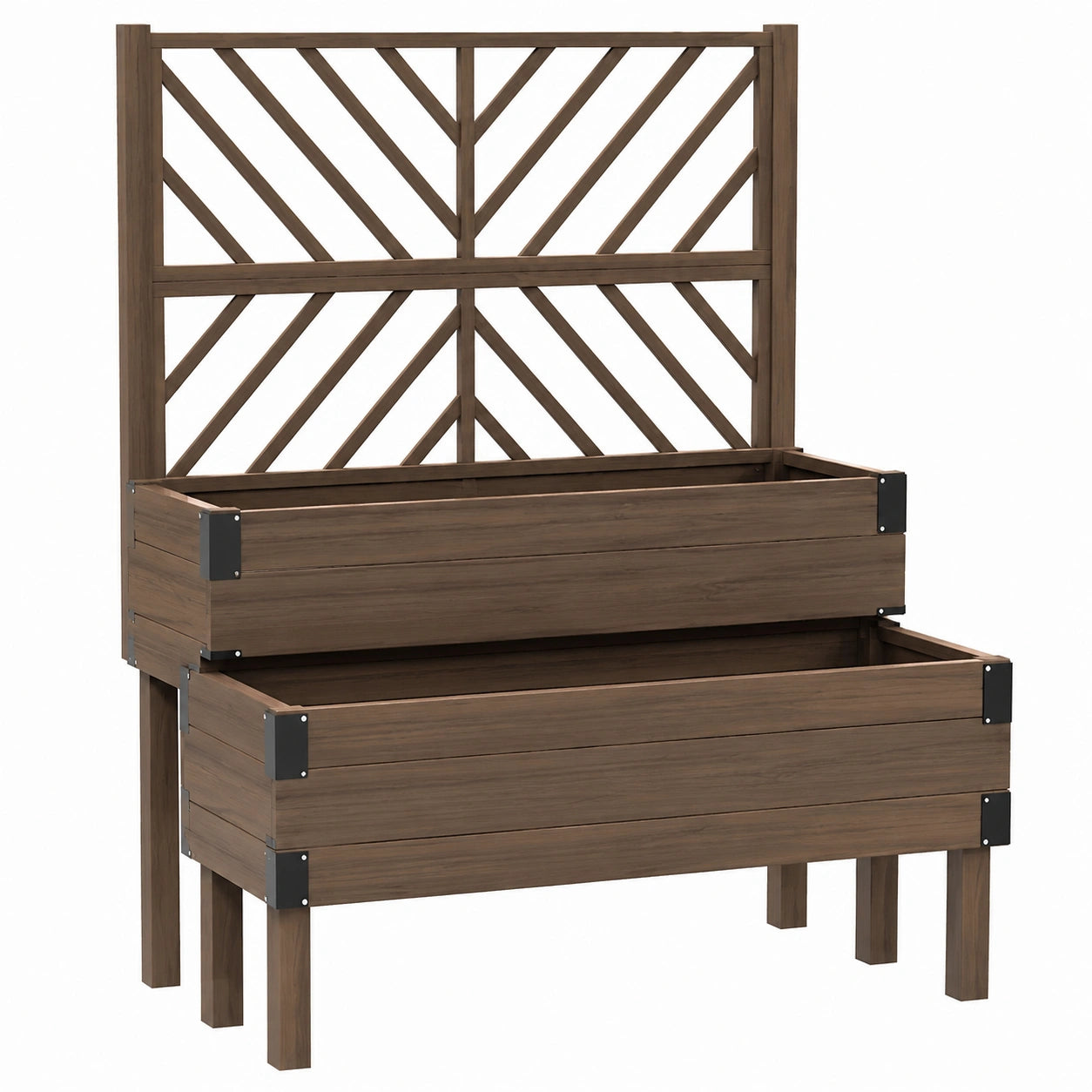 Hochbeet 120 x 60 x 180 cm Holz Braun mit Rankgitter für Garten