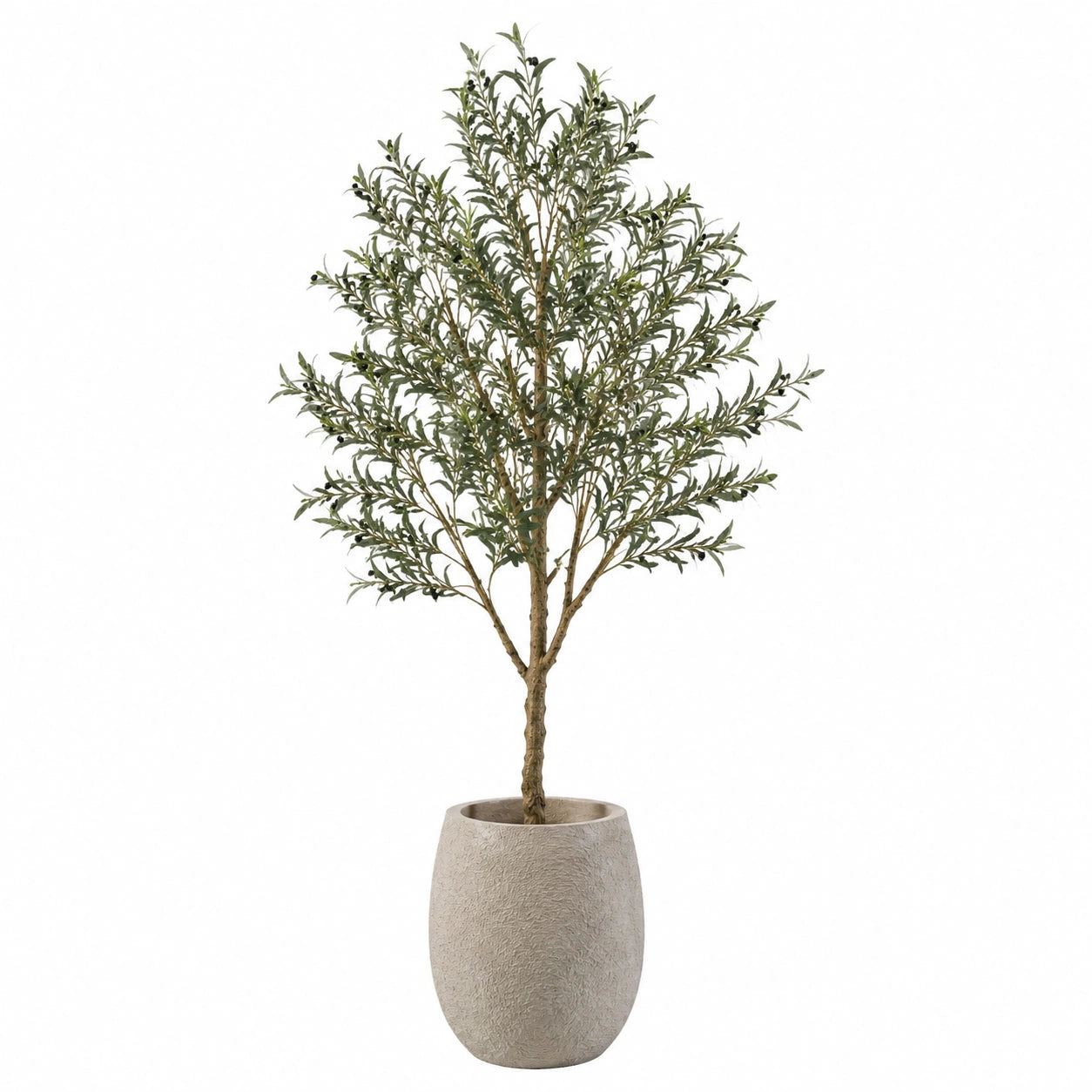 Kunstolivenbaum 180 cm Grün mit Kunststoffblättern im beigen Topf für Innenräume