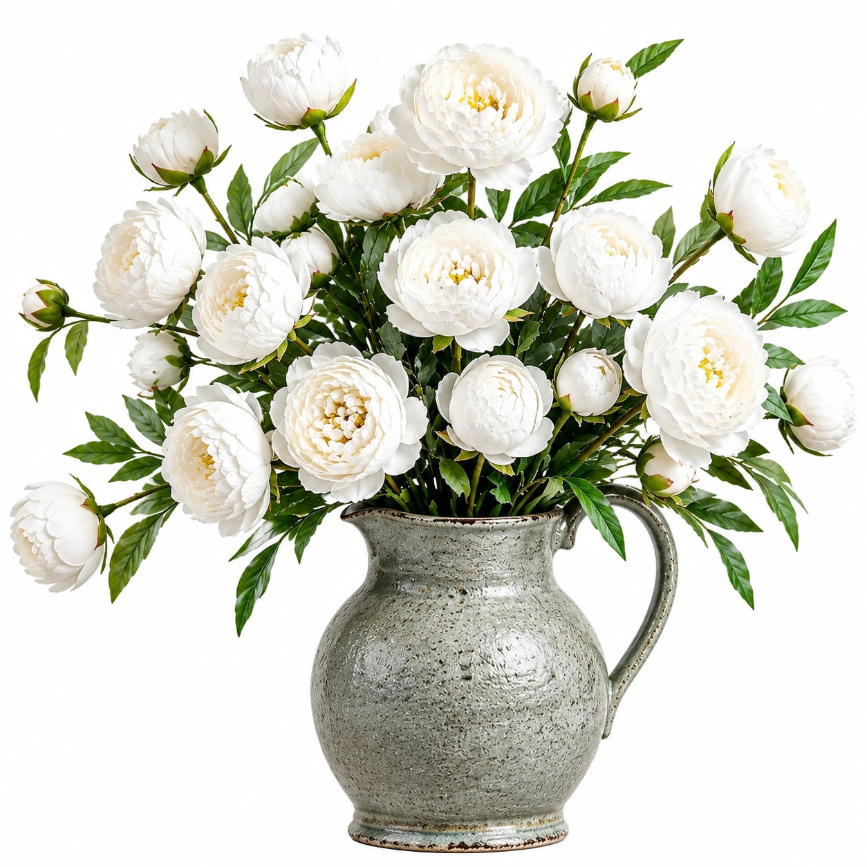 Kunstblumenstrauß Pfingstrosen 75 cm aus Polyester Weiß Grün für Innendekoration