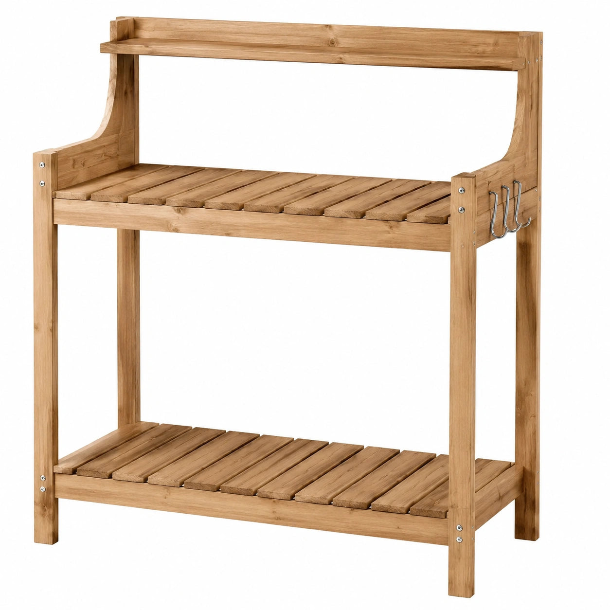 Gartenarbeitstisch 120 x 50 x 150 cm Holz natur mit Ablagen und Haken