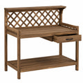 Gartenarbeitstisch 120 x 50 x 180 cm aus Holz Braun mit Gitterwand Schublade und Ablage